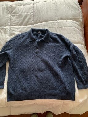 Allen Solly Cashmere Navy Cable Knit Polo Sweater Men’s Large